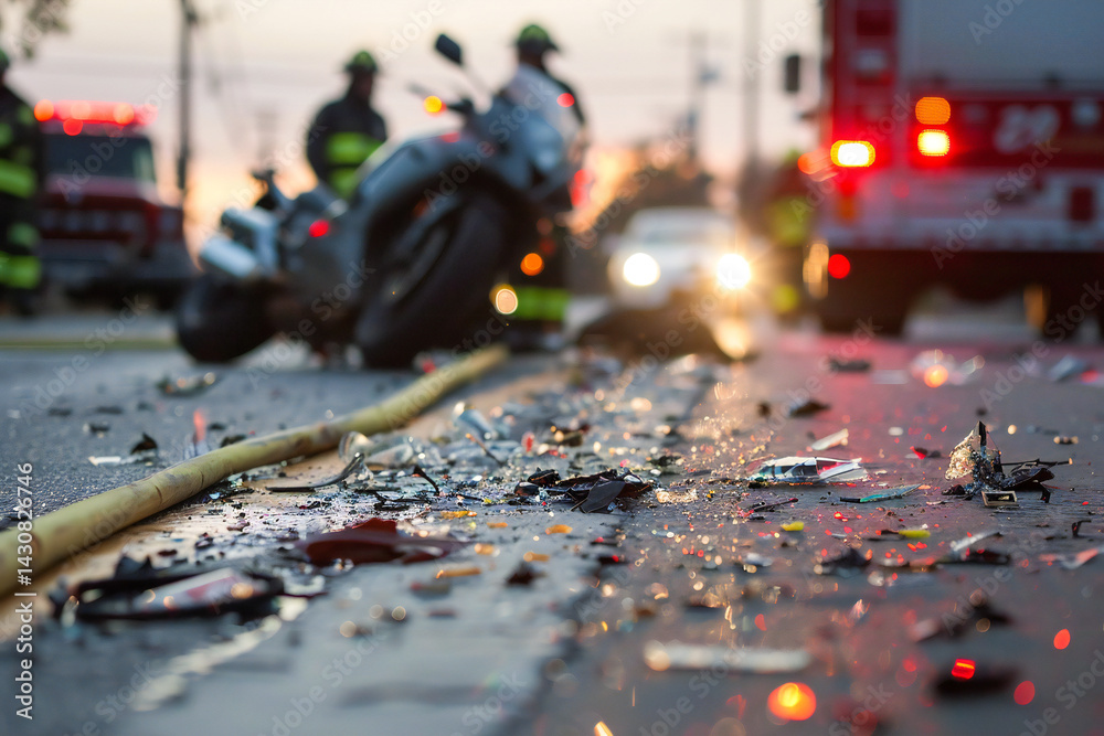 Obraz premium Close up of a motorcycle accident on the road 