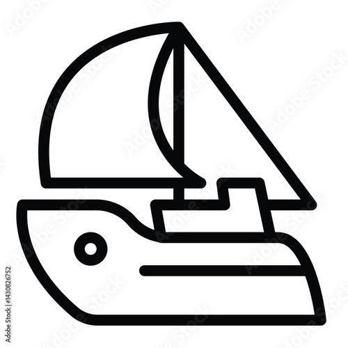 Yacht boat with sails line icon, marine port concept. Vector graphics. Private ship, sea water transport sign on white background, style mobile or design.