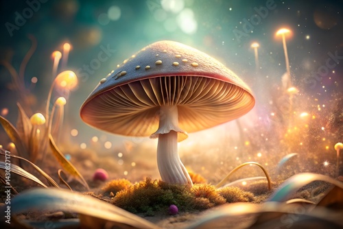 Obraz na płótnie Fantasy Mushroom in Enchanted Forest Glow – Magical Nature Aesthetic Photography w salonie