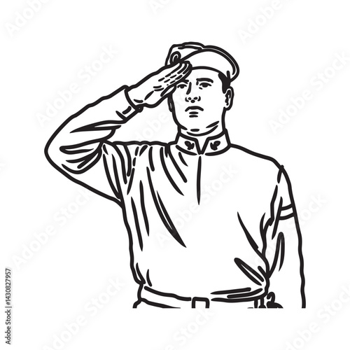 Man Saluting Silhouette - Simple Line Smoke Art - man saluting silhouette - man saluting vector - man saluting doodle - saluting illustration - man saluting line art

