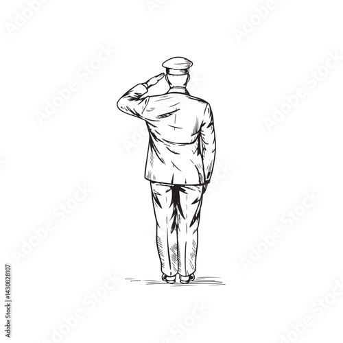 Man Saluting Silhouette - Digital Art Sketch - man saluting silhouette - man saluting vector - man saluting doodle - saluting illustration - man saluting line art

