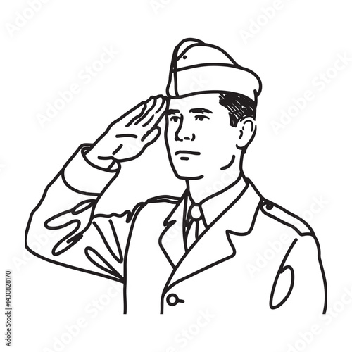 Man Saluting Silhouette - Simple Smoke Line Drawing - man saluting silhouette - man saluting vector - man saluting doodle - saluting illustration - man saluting line art

