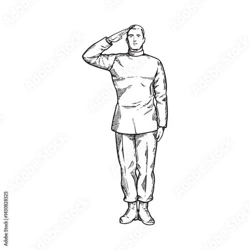 Man Saluting Silhouette - Creative Line Sketch - man saluting silhouette - man saluting vector - man saluting doodle - saluting illustration - man saluting line art

