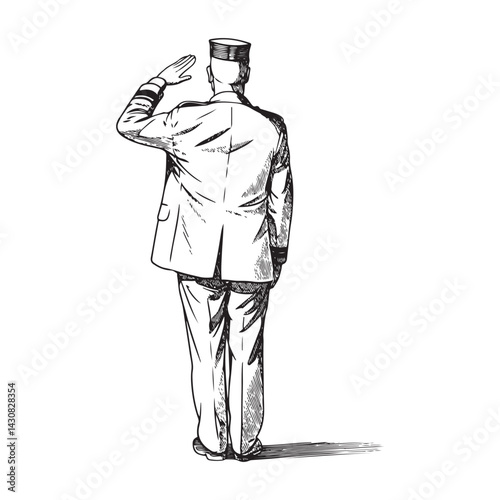 Man Saluting Silhouette - Minimal Outline Drawing - man saluting silhouette - man saluting vector - man saluting doodle - saluting illustration - man saluting line art

