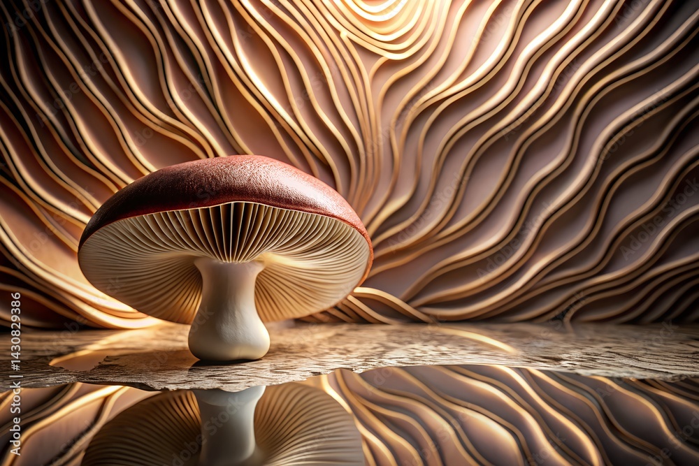 Artistic Mushroom with Abstract Wavy Background – Nature Meets Surreal Design