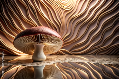 Obraz na płótnie Artistic Mushroom with Abstract Wavy Background – Nature Meets Surreal Design w salonie