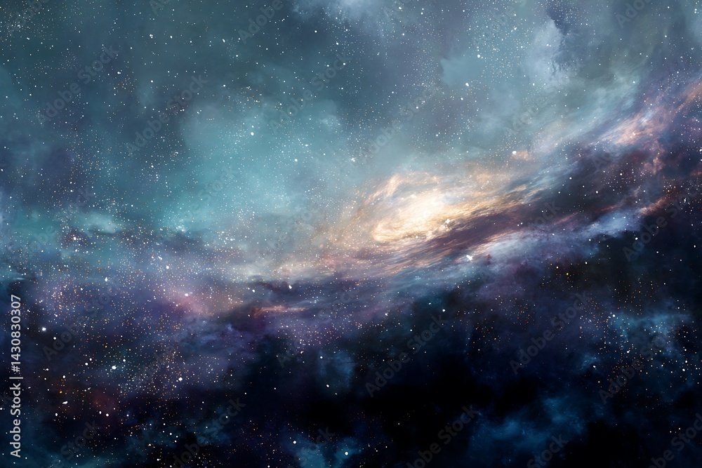 Fototapeta premium Abstract Nebula With Swirling Stars Displaying Cosmic Clouds On Dark Space Background