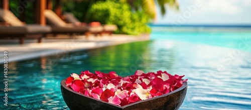 Romantic Poolside Escape: Rose Petals & Tranquility