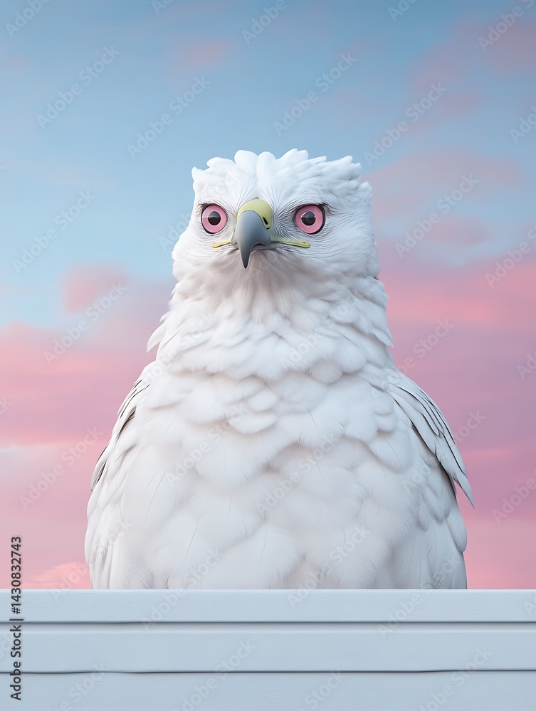 Obraz premium A Majestic White Falcon Perched Serene in Sunset of excellence in splendor beyond compare with grace