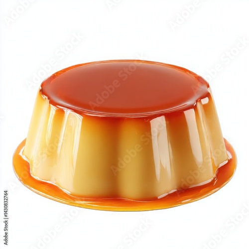 Delicious caramel custard dessert isolated on white background