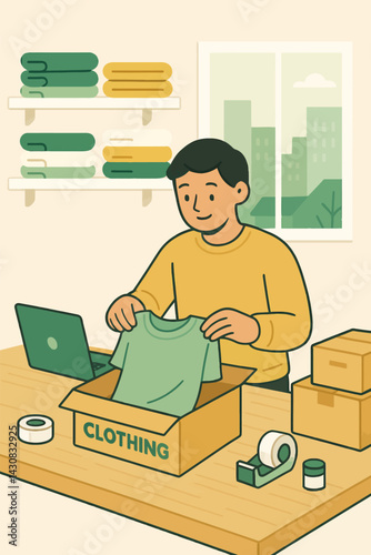 Person Packing Clothes Into Box for Donation or Shipping Online
