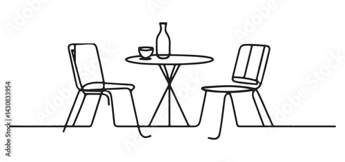 Cafe Table Illustration Featuring Chairs, Wine and Relaxation