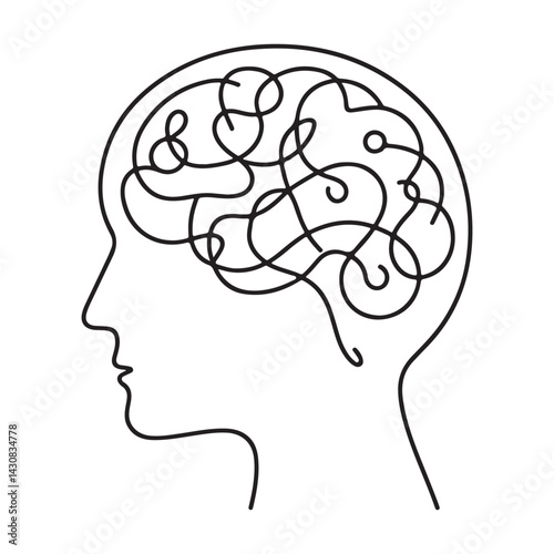Tangled Brain Line Art Symbol of Mental Health Thought Process