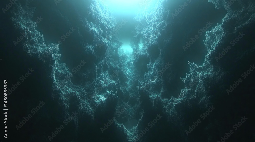 Obraz premium Subaquatic cavern tunnel with ethereal light.