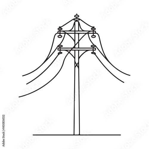 Silhouette Vector Illustration of Power Line Pole for Electrical Designs