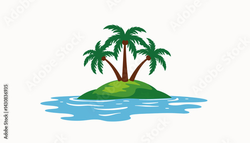 Tropical island with palm trees surrounded by blue sea, paradise concept