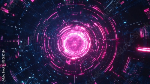 Wallpaper Mural Tunnel of technology, radiating with neon pink and blue colors Torontodigital.ca