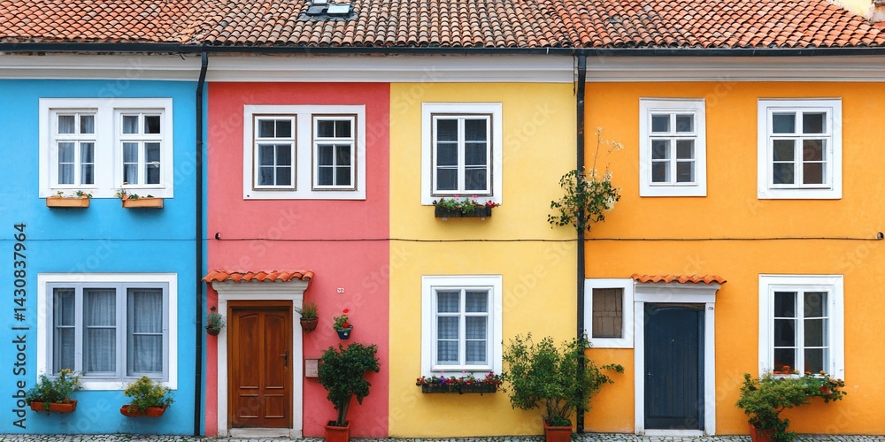 Row of vibrant houses with colorful facades Row of vibrant houses with colorful facades