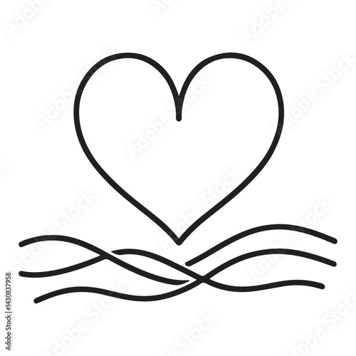 Heart above wavy lines minimalist illustration symbol for love emotion