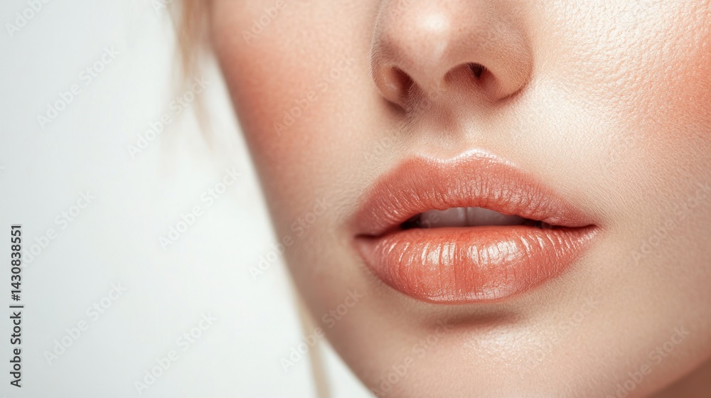 Fototapeta premium Close-up of a Woman's Lips with Peach Makeup