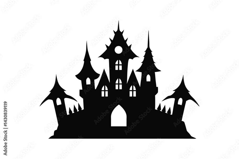 Obraz premium Silouette art illustration of a haunted castle with spiked towers.eps