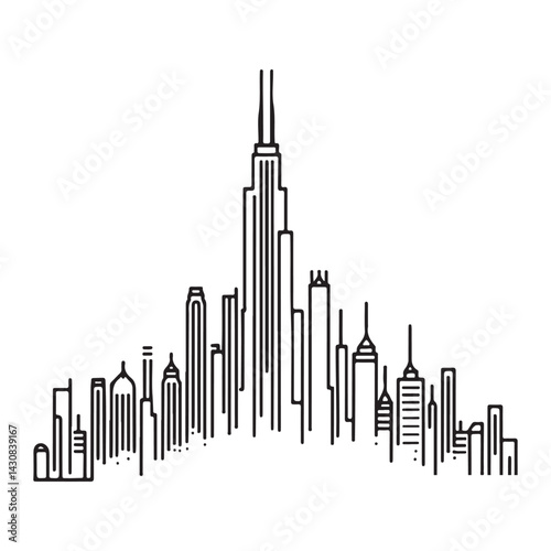 City Skyline Continuous Line Art New York Silhouette Urban Design