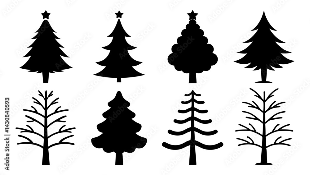 Obraz premium set of christmas tree silhouette vector on white background