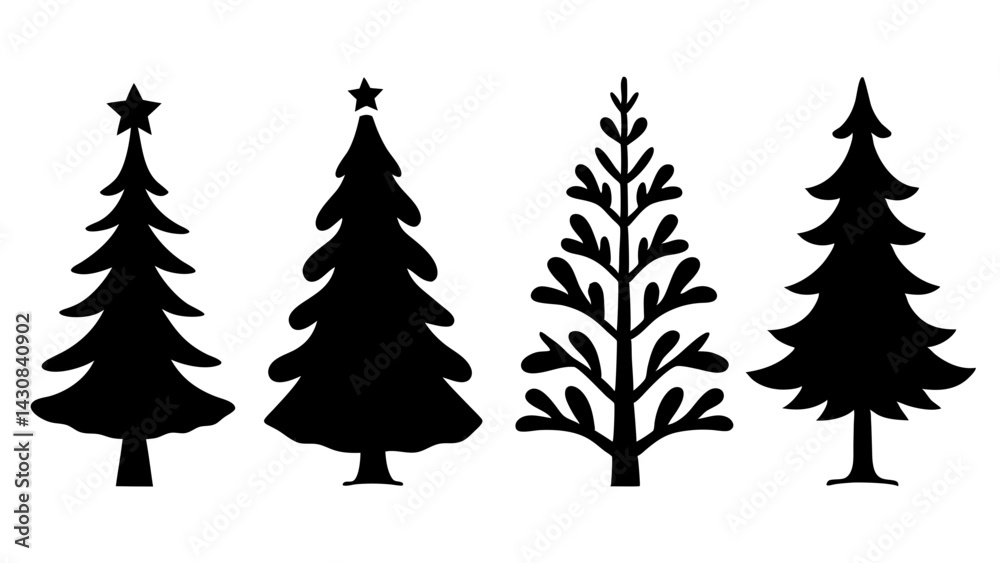 Fototapeta premium set of christmas tree silhouette vector on white background