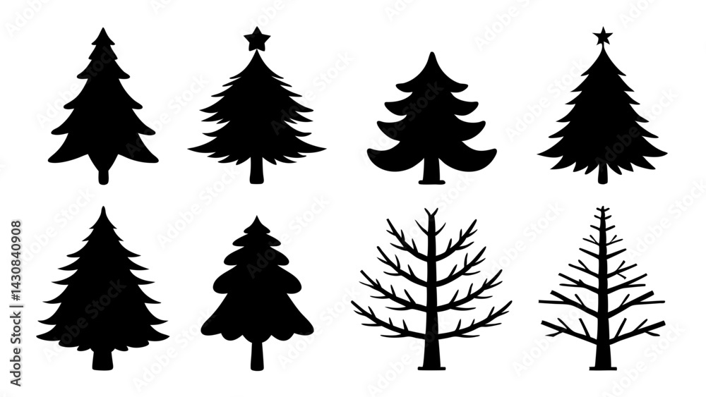 Obraz premium set of christmas tree silhouette vector on white background