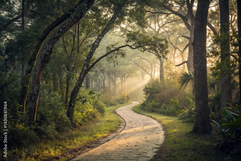 Obraz premium Sunlit Forest Pathway