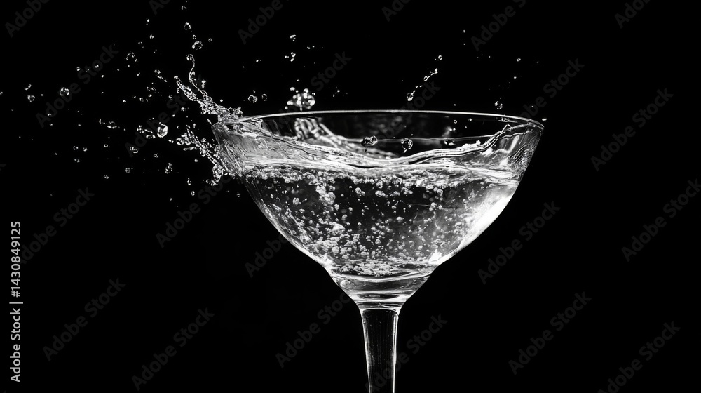 Water Splash in Martini Glass on Black Background Water Splash in Martini Glass on Black Background