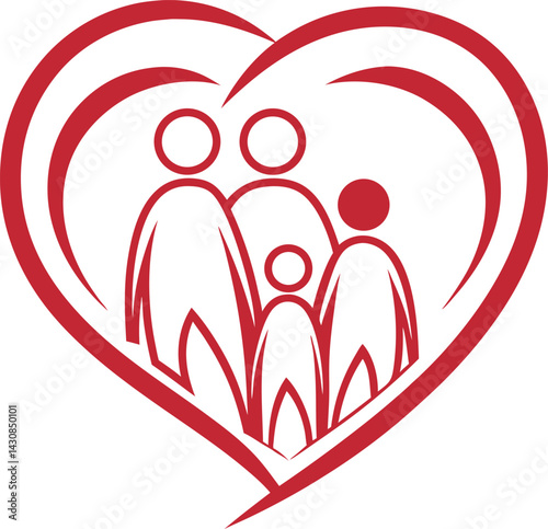  Red family logo heart shape stylized human figure illustration