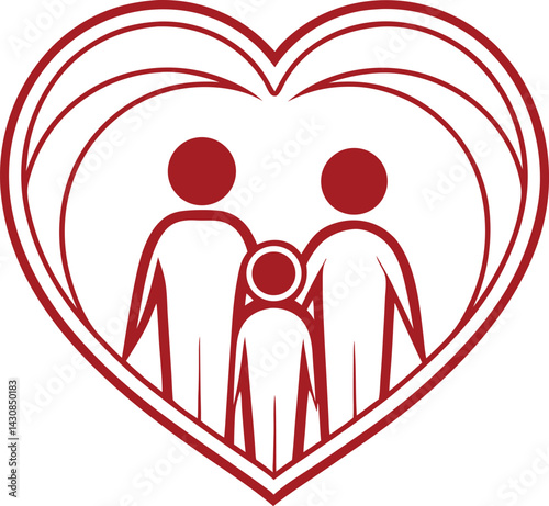  Red family logo heart shape stylized human figure illustration