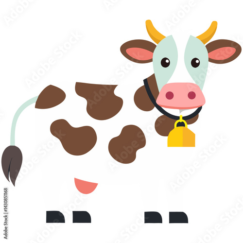 Cow with bell and brown spots

