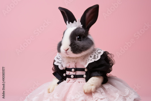 Elegant Female Rabbit in a Pink Dress, Studio Shot, Pet Portrait, Illustration