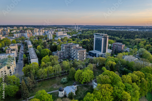 Aerial spring sunset view of central Vilnius, Lithuania
