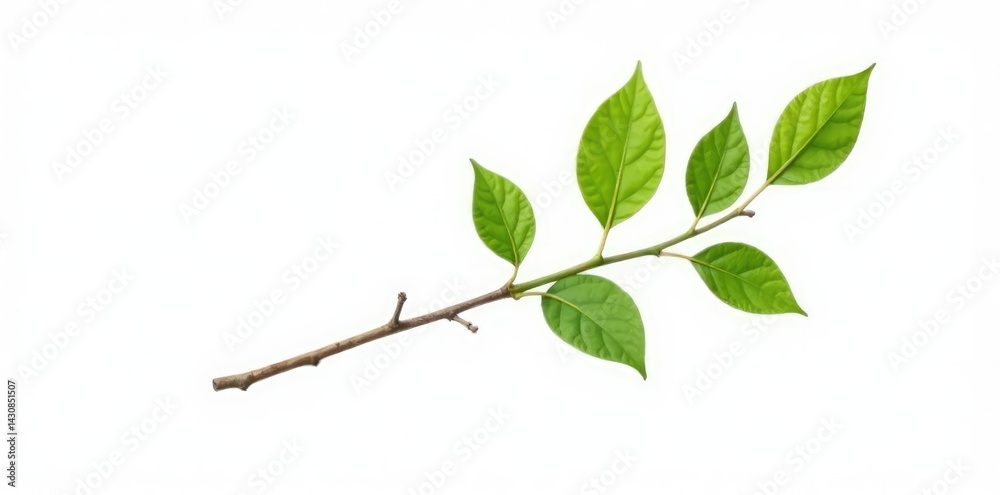 Fototapeta premium Single isolated branch with twig on white background, branch, single stem