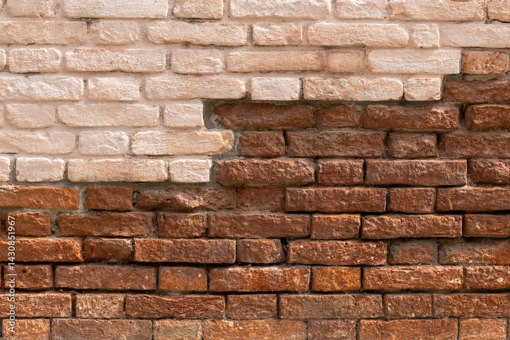 Fototapeta premium Contrast of Painted and Exposed Brick Wall