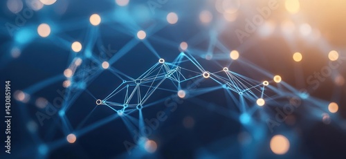 Abstract Network Connection: Digital Nodes and Lines in a Blue and Orange Hue