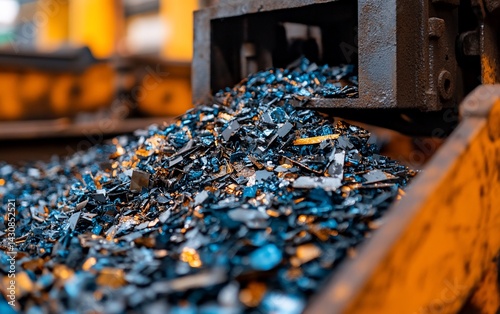 Wallpaper Mural Industrial machinery churning metal scraps. Orange machinery blurs in the background Torontodigital.ca