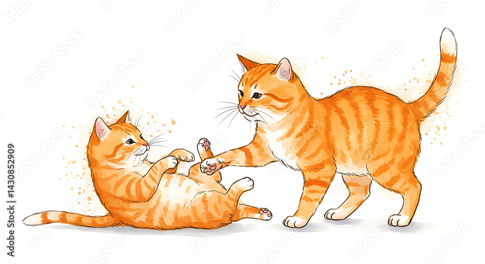 Fototapeta premium Playful orange tabby kittens engage in a spirited wrestling match art