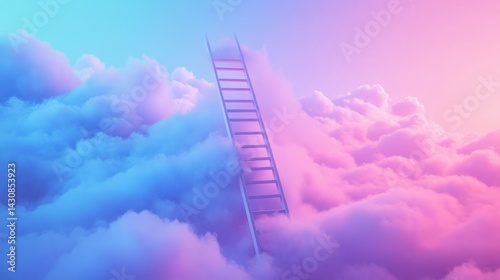 Obraz na płótnie a ladder ascending into soft, colorful clouds in hues of pink, purple, and blue w salonie