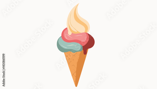 Abstract geometric ice cream cone illustration on white background, sweetness
