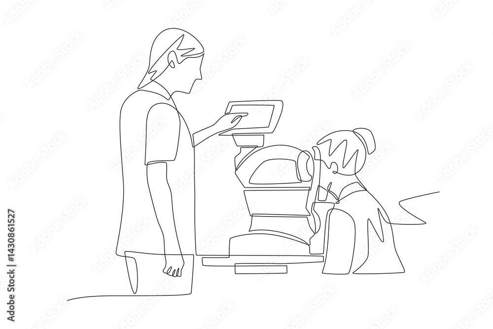 Doctors use ID-FROM to patients. AI-powered health tools concept one-line drawing Doctors use ID-FROM to patients. AI-powered health tools concept one-line drawing