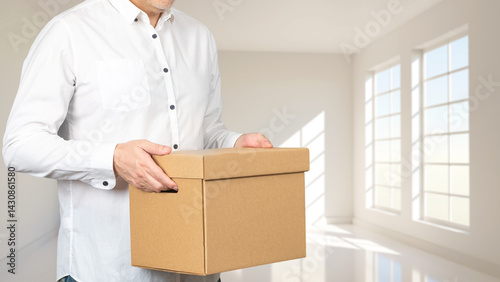 Man with moving box. Reloca...