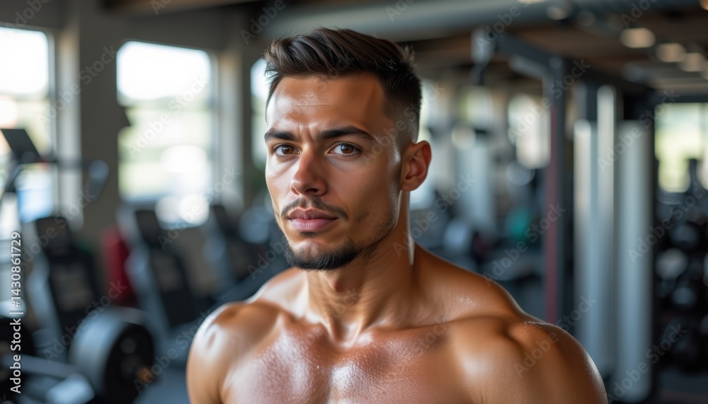 Fototapeta premium Fitness training action gym location portrait content indoor environment close-up viewpoint strength concept