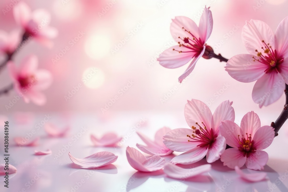 Obraz premium Soft pastel sakura, scattered petals, gentle floral design, elegant, pink, light pink