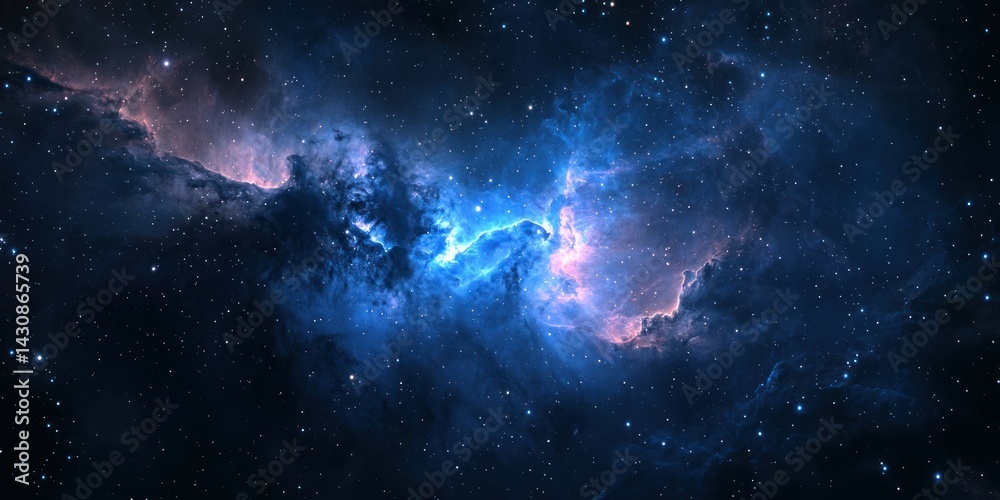 Fototapeta premium A vast cosmic landscape filled with deep black space and faintly glowing nebulae