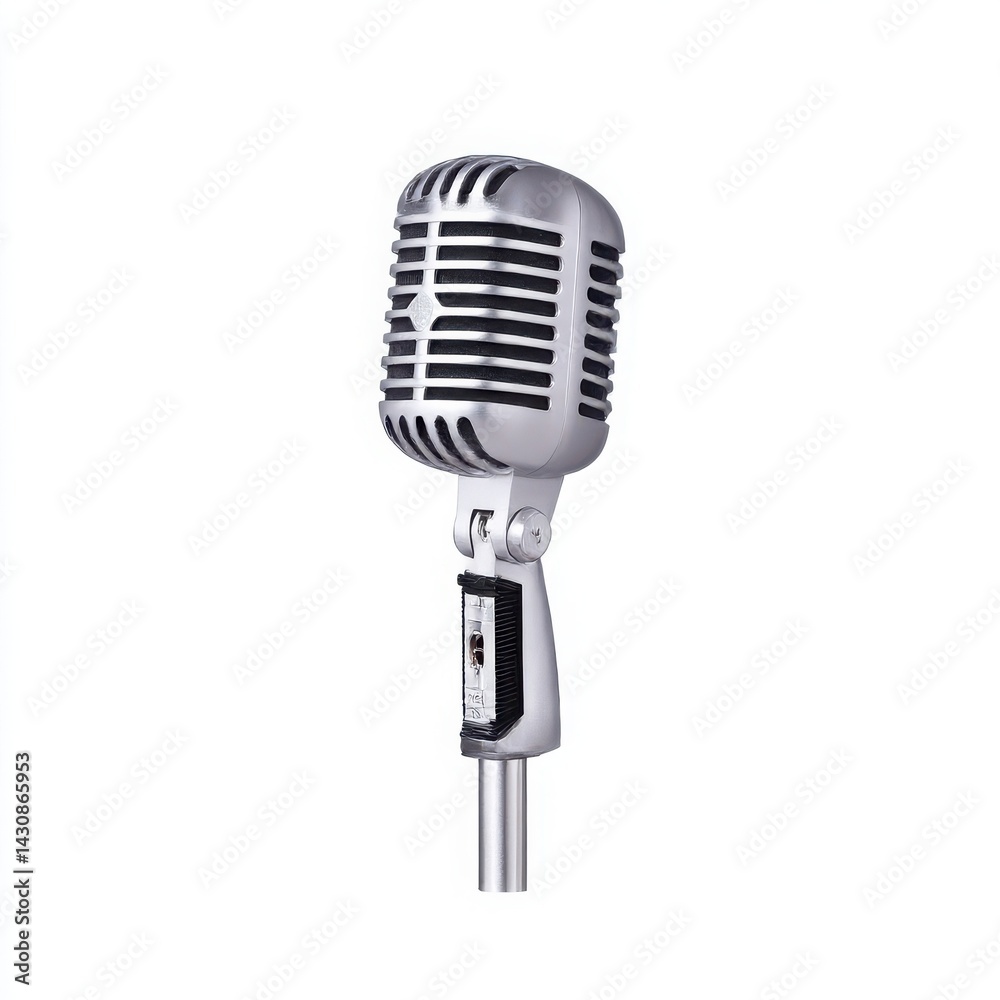 Fototapeta premium Vintage microphone silver color isolated on white background