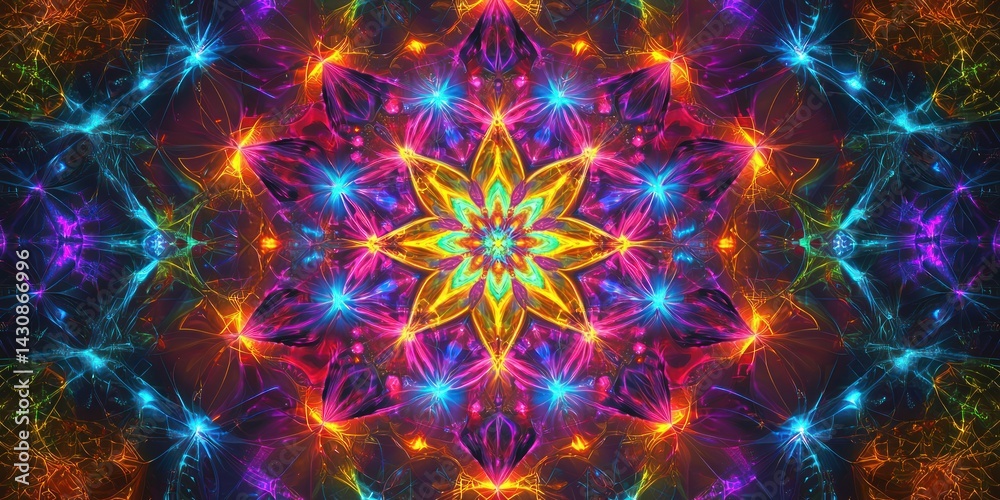 Fototapeta premium A vibrant, kaleidoscopic pattern with endless loops and bright, glowing accents